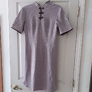 Elegant Purple Midi Dress with Mandarin Collar